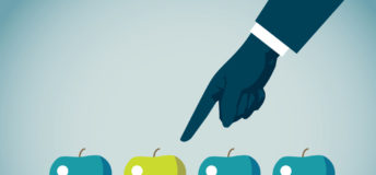 An illustration of someone pointing at apples